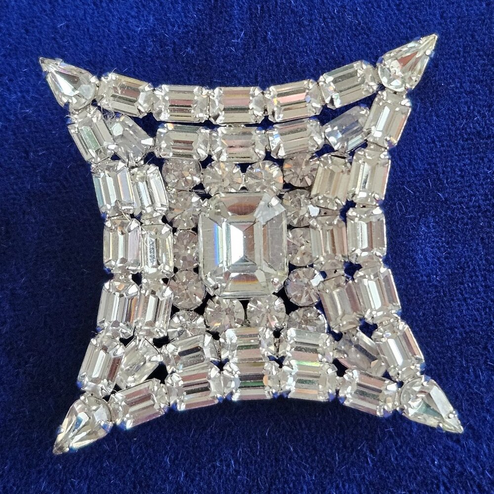 Vintage Kramer of New York Sparkling Clear Rhinestone Brooch Pin